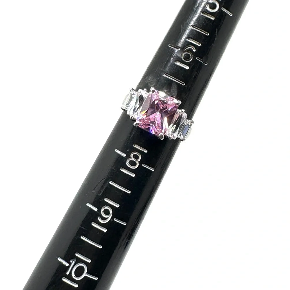 Sterling Silver Pink CZ Cocktail Ring Size 7